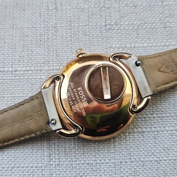 Fossil Women Wristwatch Multifunction Cream Leather Band Gold Tone Case Watch - Picture 11 of 12